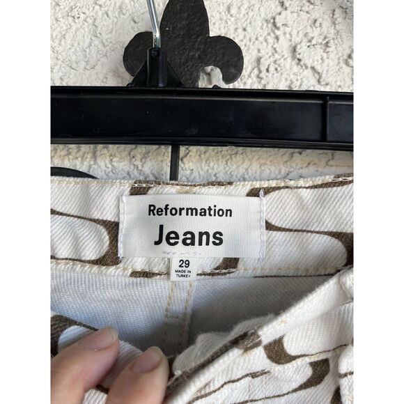 Reformation Mod High Rise Straight Leg Pants - Size 29 - Ivory/ Brown - Picture 7 of 9